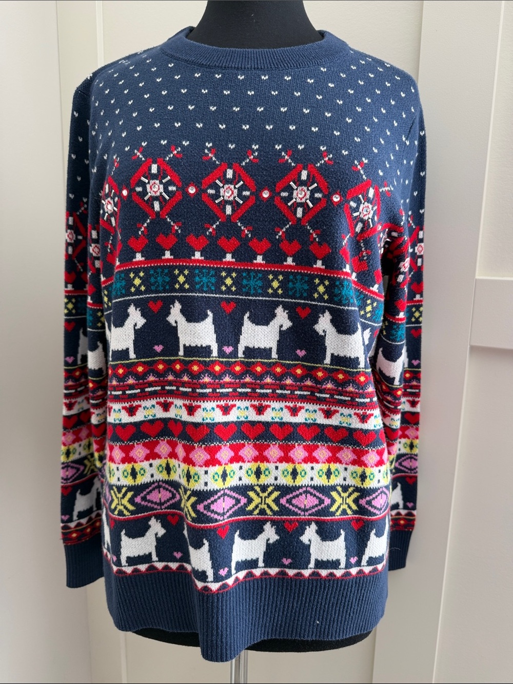 Charter Club Navy Fair Isle Dog Motif Crewneck Sweater